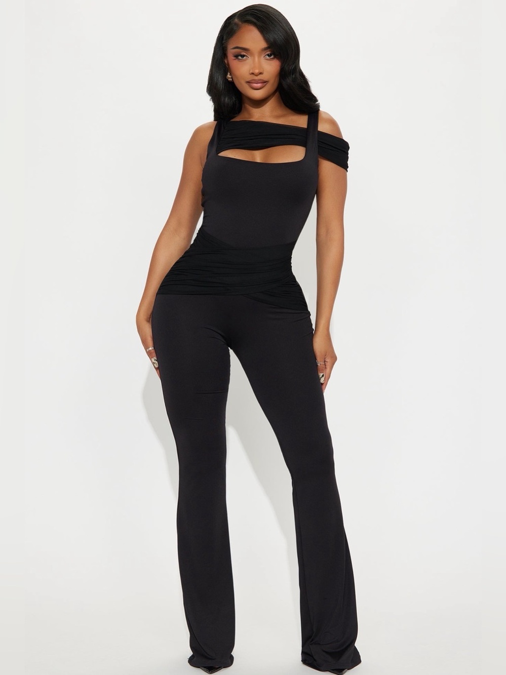 Fashion Nova Black Off-Shoulder Cutout Jumpsuit